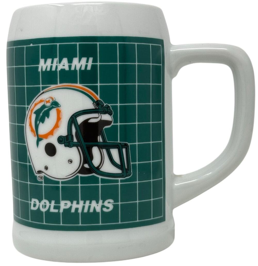 Vintage 80s NFL Miami Dolphins Ceramic Coffee Mug Pepel Korea Helmet Grid